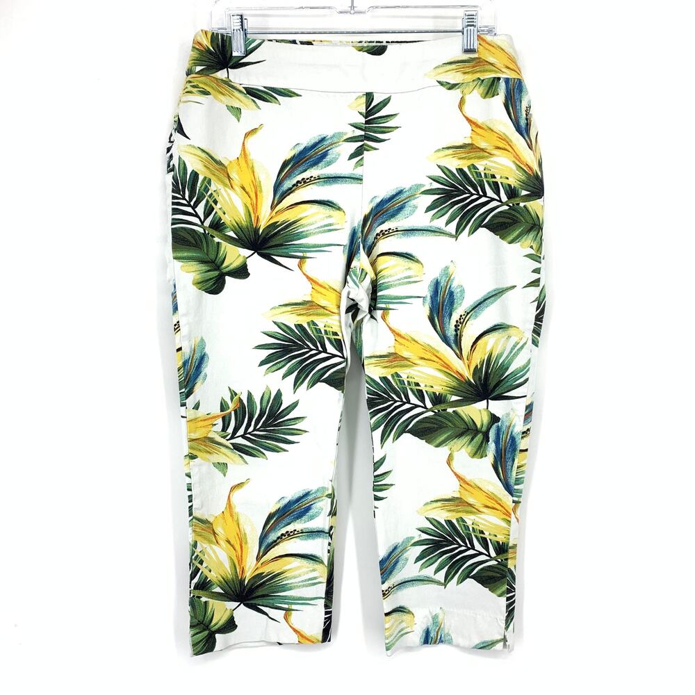 Chico's So Slimming Cropped Pants Womens Size 2.5P US 14P White Tropical Print